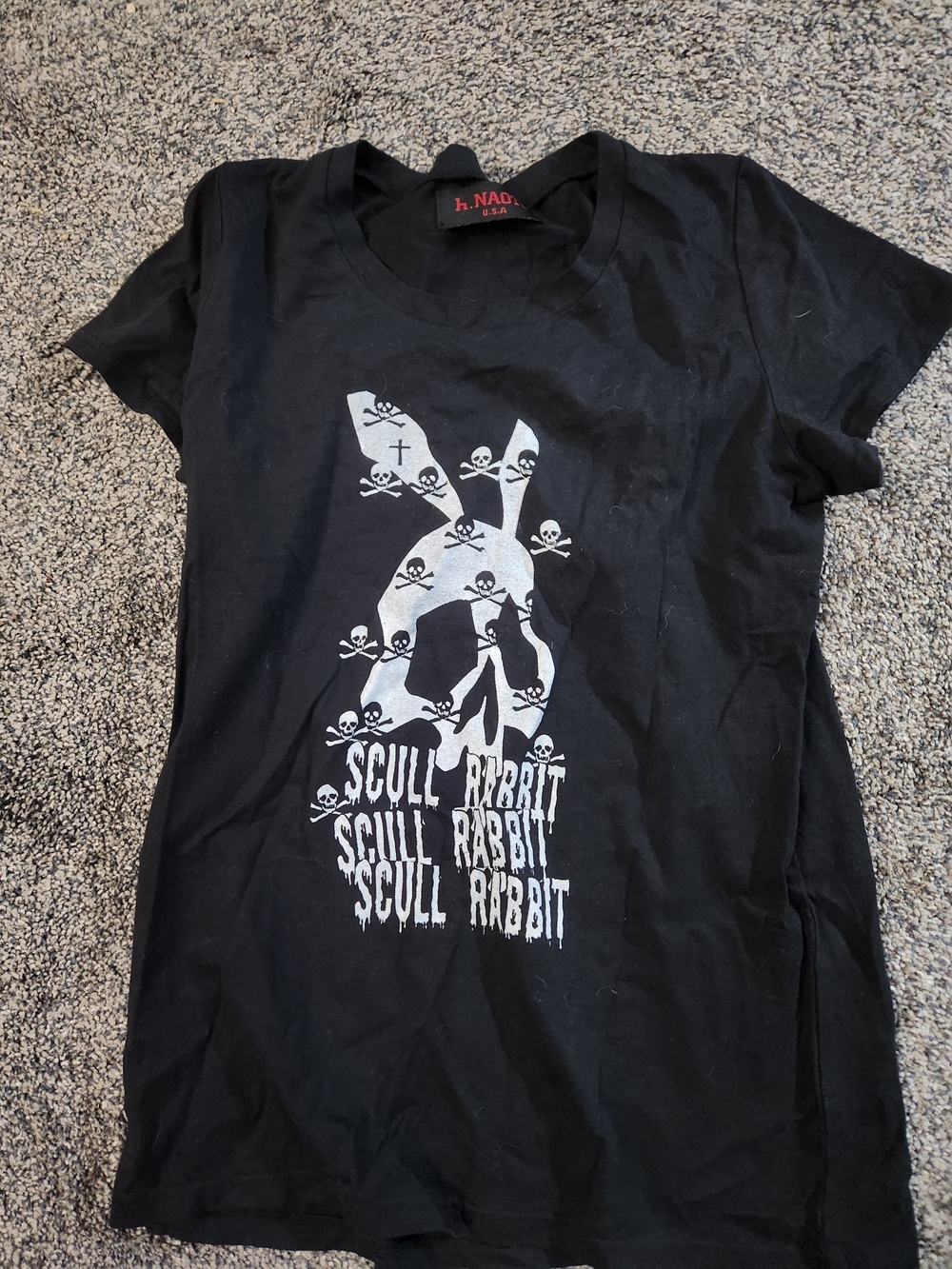 h Naoto Black Tee with Silver Scull Rabbit Graphic